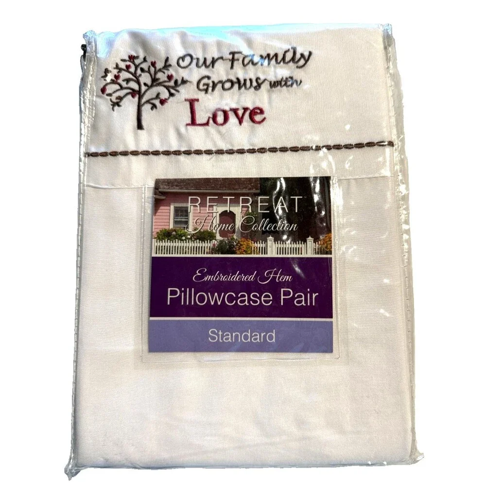 Retreat Home Embroidered Standard Pillowcases Our Family Grows with Love 2 Pack
